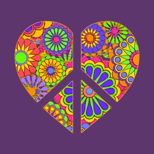 Love Flower Power Peace Sign Heart T-Shirt