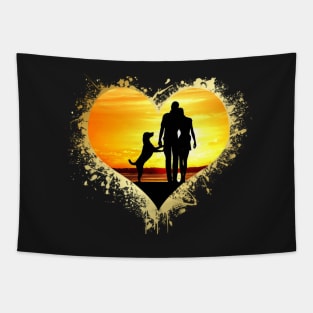 Love Heart Dog Valentine Beach Ocean Tapestry