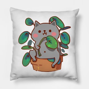 Fat cat eating plants Pillow