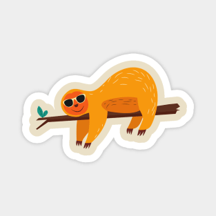 lazy sloth on tree with glasses Magnet