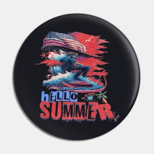 Hello Summer Funny Surfer Riding Surf Surfing Lover Gifts Pin