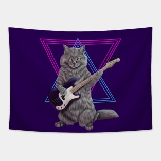 Bass Cat- Rock band kitty playing the bass guitar Tapestry