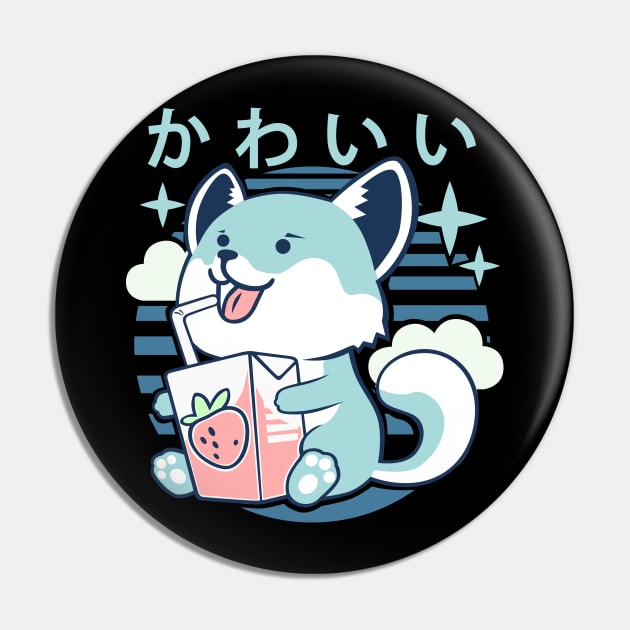 Kawaii Aesthetics Japanese Strawberry Milk Shake かわいい Fox - Blue - Strawberry Milk Pin by DuskySavage