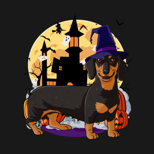 Dachshund Halloween Pumpkin Witch T-Shirt