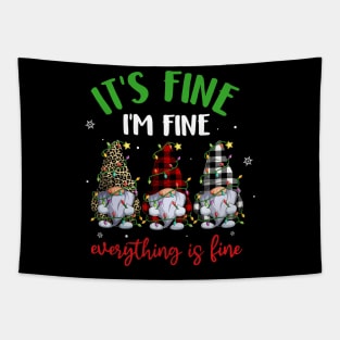 It's Fine I'm Fine Everything Is Fine Gnome Christmas Lights Tapestry