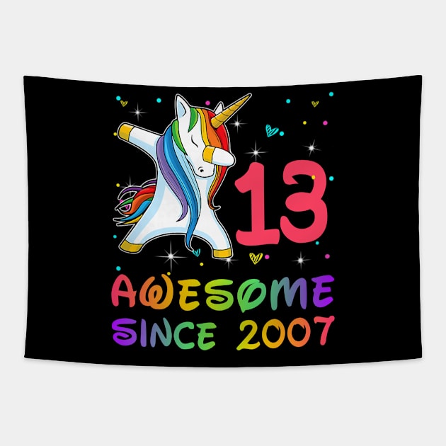 Awesome Since 2007 Birthday Unicorn Dabbing Gift 13 Years Old Tapestry by Soema