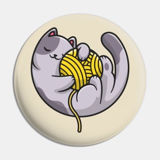 Cute Cat Sleeping And Hug Yarn Ball Cartoon Pin