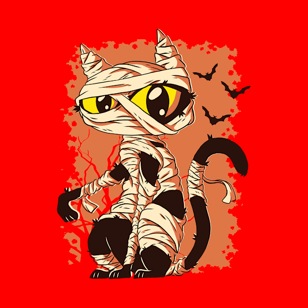 Mummy Cat Funny Halloween Cartoon Design by CoolArts