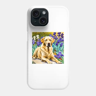 Labrador Retriever Amongst Blue Irises Phone Case