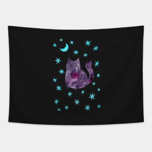 Purple Cat with Blue Stars Tapestry