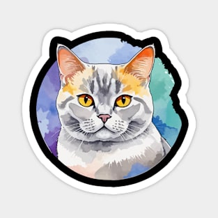 British Shorthair Cat Watercolor Drawing Magnet