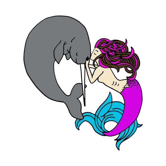 mermaid with narwhale by wildmagnolia