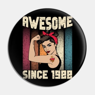 Awesome since 1988,34th Birthday Gift women 34 years old Birthday Pin