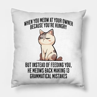 When You Meow at Your Owner Because You're Hungry funny cat meme Pillow