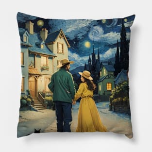 Starry Night Cat, Van Gogh Cat, Cat Lover, Cat Mom, Cat Dad Pillow