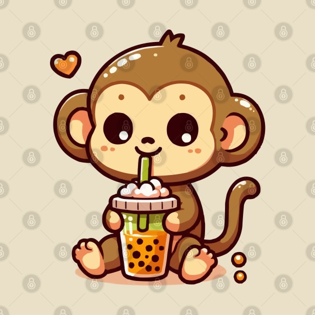 cute monkey boba holic by fikriamrullah