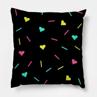 Cute Retro 80s Pastel Hearts and Sprinkles Pillow
