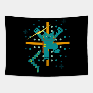 Cat Lightning Retro Gaming Teal Furr Tapestry