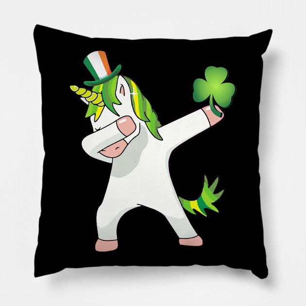 St Patricks Day Girls Dabbing Unicorn Leprechaun Lepricorn Pillow by Pannolinno