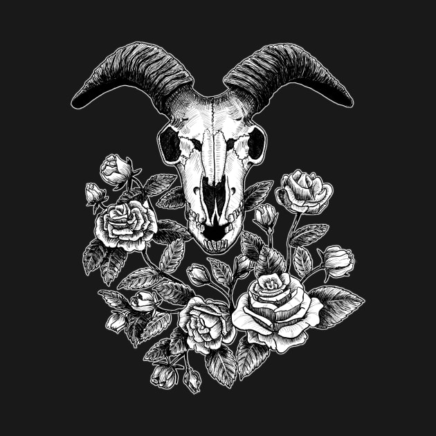 Goat Skull with Roses by CasmahCreations