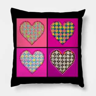 Four Patterned Hearts Pillow