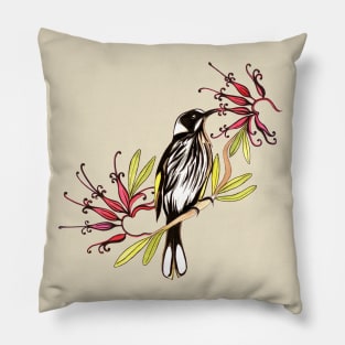 Honeyeater bird with grevillea flowers Pillow