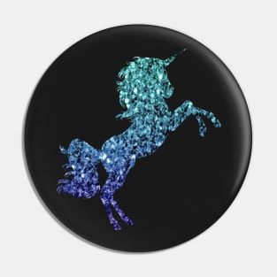 Dark Teal and Blue Ombre Faux Glitter Unicorn Pin