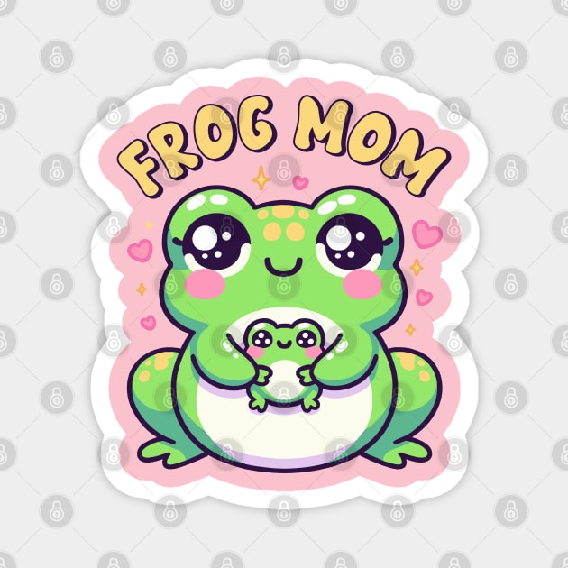 Frog Mom Cute Kawaii Toad Mother With Her Baby Magnet by Cuteness Klub