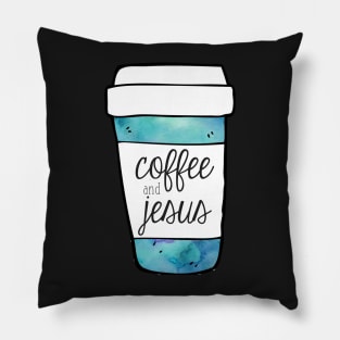 Coffee and Jesus Teal Mug Pillow