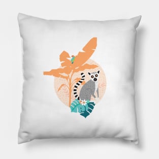 Lemurs in a Peach Jungle Pillow