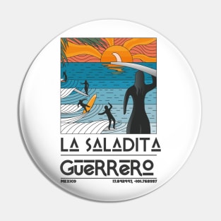 La Saladita, Guerrero, Mexico Retro Travel Poster Pin