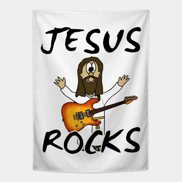 Jesus Rocks Electric Guitar Christian Guitarist Tapestry by doodlerob