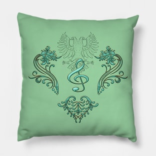 Music, decorative clef with floral elements Pillow