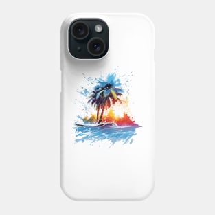 Bold and Colorful Ocean Graphic with Palm Trees and Beach Splats Phone Case