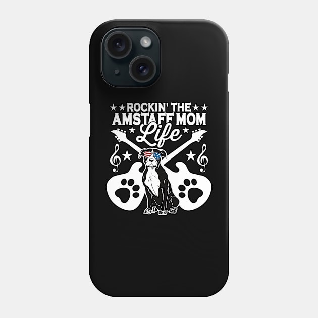 Rockin The Amstaff Mom Life Dog Lover Guitar Musician Phone Case by RadStar