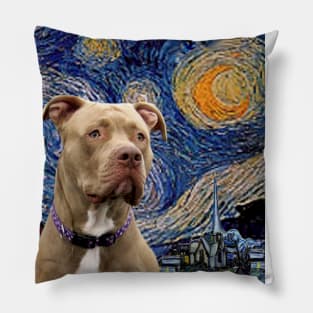 Pit Bull in Adaptation of Starry Night by Van Gogh Pillow