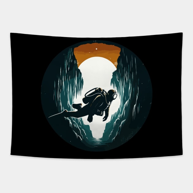 Vintage Cave Diving Adventure Tapestry by TomFrontierArt