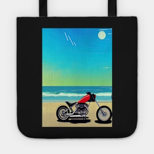 RETRO STYLE CHOPPER MOTORCYCLE ON A BEACH Tote