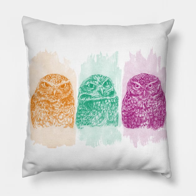 Three angy owlets Pillow by Redilion