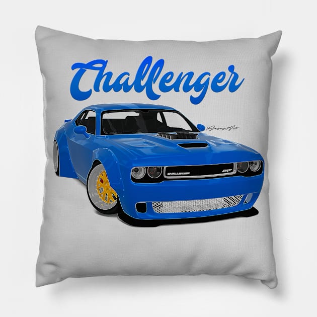 Challenger Drift Blue Front Pillow by PjesusArt