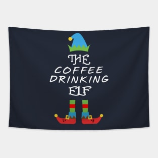 The Coffee Drinking Elf Matching Family Group Christmas Party Tapestry