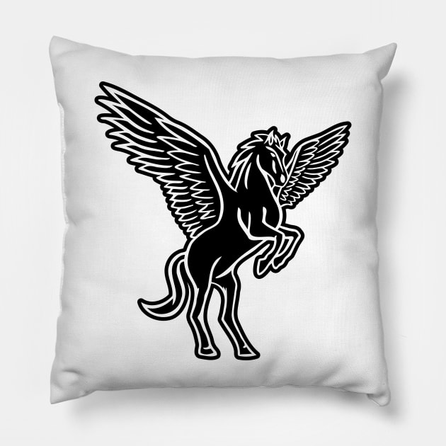 Black Pegasus Drawing Pillow by shaldesign