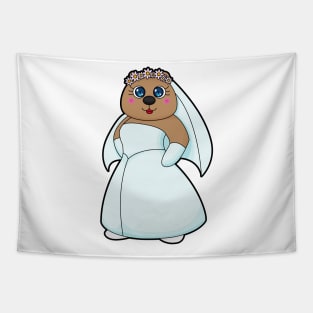 Bear as Bride with Wreath of Flowers Tapestry