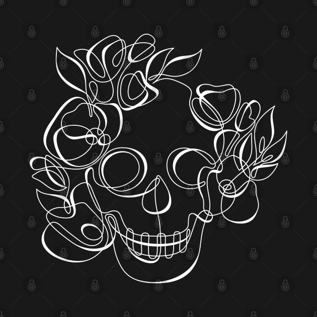 Minimalistic Continuous Line Skull with Poppies by lissantee