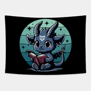 Cute Baphomet Reading a Book Tapestry