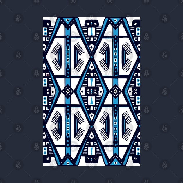 Manjak African Wax Textile "Cachieu" Blue & White Tribal Pattern by Tony Cisse Art Originals