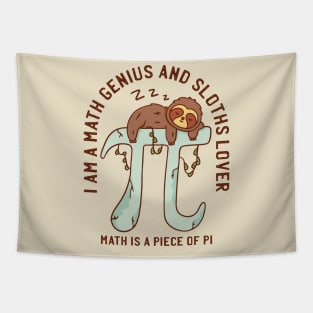 Sloth Sleeping on PI Math Symbol Funny PI Day Sloth Tapestry