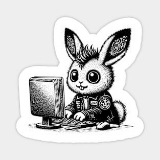 Punk Rock Goth Bunny on Computer Vintage Style Magnet