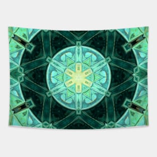 Mosaic Mandala Teal and Yellow Tapestry