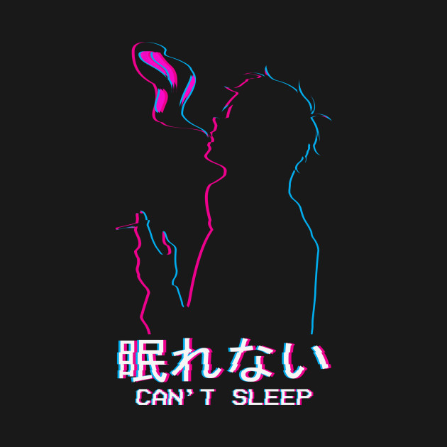 Disover Can't Sleep Smoking Anime Boy Silhouette Vaporwave - Vaporwave Aesthetic - T-Shirt